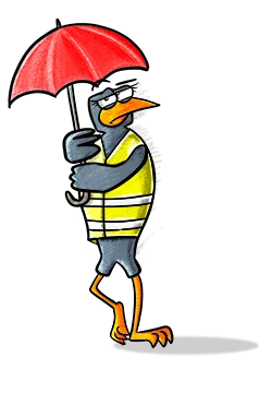 Typ 6 – der Skeptiker: Gramsel mit Regenschirm und Warnweste