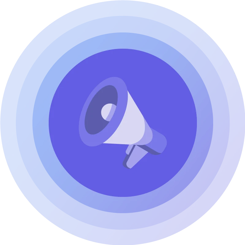 Symbolbild Kurse und Workshops: Megafon in blauen Kreisen